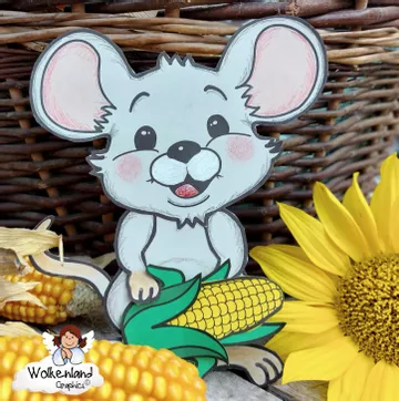 Bild in der Beschreibung des Unterrichtsmaterials Maus im Maisfeld Fensterbild & Dekohänger: Bastelvorlage Kunstunterricht Klasse 1-4 (Herbstdeko / Feld- & Wildtiere / Grundschule) von Wolkenland.Graphics #1