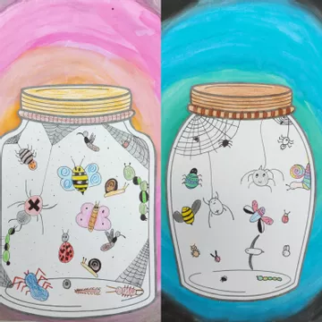 Einmachglas basteln Malvorlage Collage Suncatcher – Unterrichtsmaterial im Fach Kunst