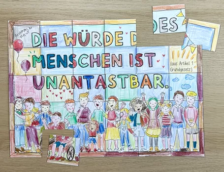 Bild in der Beschreibung des Unterrichtsmaterials Artikel 1 Grundgesetz GG "Die Würde" - Gemeinschaftsbild / Demokratie / Koop-Bild von Doodleteacher #1