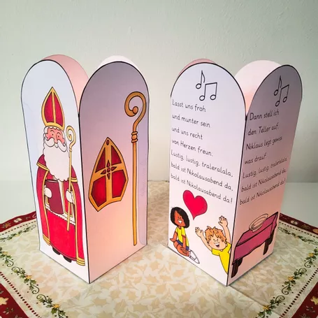 Bild in der Beschreibung des Unterrichtsmaterials Nikolaus Kunst Bastelvorlage für Kinder: Tischlaterne von Helles Köpfchen #1