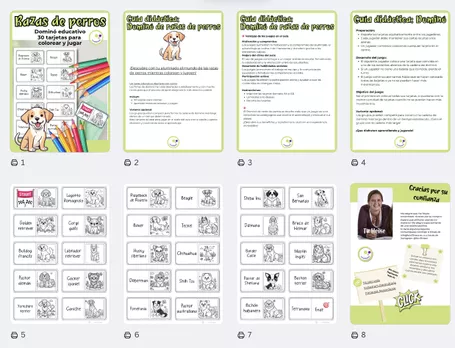 Bild in der Beschreibung des Unterrichtsmaterials Dominó de razas de perros para colorear – Juego educativo y creativo von Lernfitness #1
