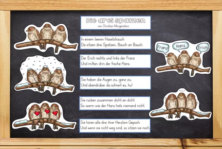Bild in der Beschreibung des Unterrichtsmaterials Winter Gedicht lernen - Die drei Spatzen - große Lernwerkstatt von Odd Bird & Company #1