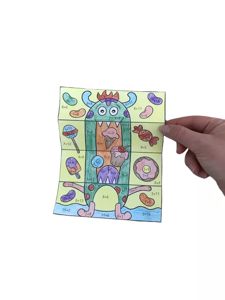 Bild in der Beschreibung des Unterrichtsmaterials Rechnen und Malen - Zahlenraum 20 - Monster Klappbild - Geheimes Bild von Odd Bird & Company #1
