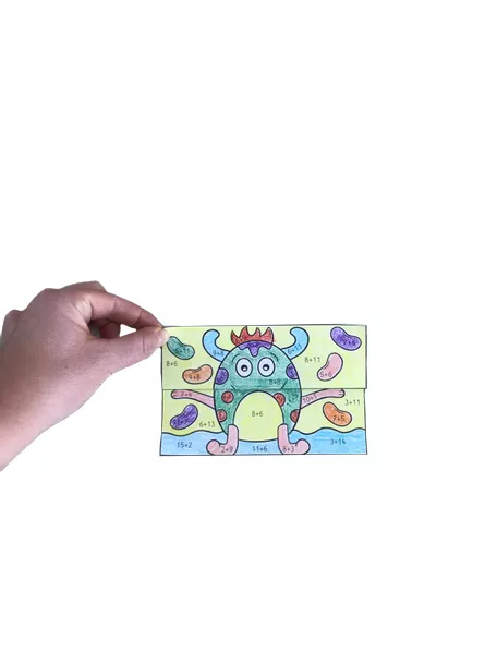 Bild in der Beschreibung des Unterrichtsmaterials Rechnen und Malen - Zahlenraum 20 - Monster Klappbild - Geheimes Bild von Odd Bird & Company #2