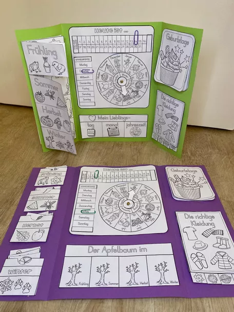 Bild in der Beschreibung des Unterrichtsmaterials Rund ums Jahr - Lapbook - Monate, Wochentage, Jahreszeiten von Odd Bird & Company #1