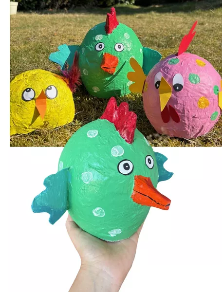 Bild in der Beschreibung des Unterrichtsmaterials Frühling / Ostern - Kunstprojekt - Bunte Hühner aus Pappmaschee (Pappmaché) von Odd Bird & Company #1