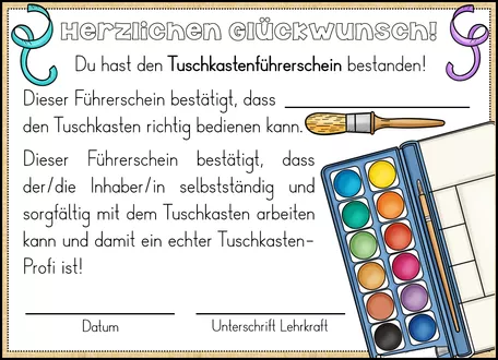 Bild in der Beschreibung des Unterrichtsmaterials Kunst - Farbkasten / Tuschkasten - Führerschein - Wasserfarbe von Odd Bird & Company #2