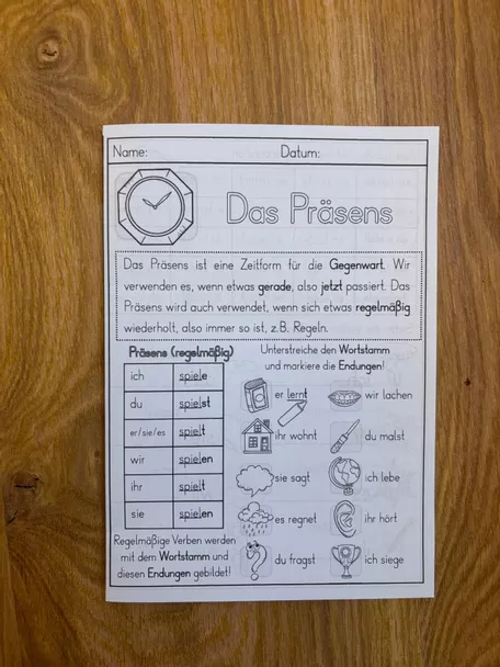 Bild in der Beschreibung des Unterrichtsmaterials Zeitformen - Minihefte - Kopiervorlage mit Lösungen - Präsens, Perfekt, Präteritum, Futur von Odd Bird & Company #2