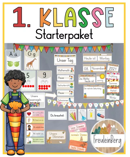 Bild in der Beschreibung des Unterrichtsmaterials 1. Klasse - Starterpaket - Klassenraumgestaltung - bunt von FreuleinBerg #1