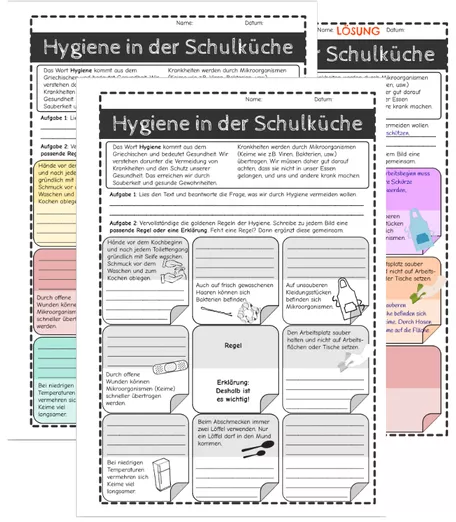 Bild in der Beschreibung des Unterrichtsmaterials AES Klasse 6 & 7 - Mein Essverhalten: Hygieneregeln - Hygiene in der Schulküche - Goldene Regeln der Hygiene von FrMangold #1