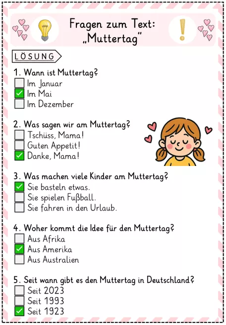 Bild in der Beschreibung des Unterrichtsmaterials Infotext zum Muttertag: Leseverständnis und Fragen von Lehrerin mit Herz #1