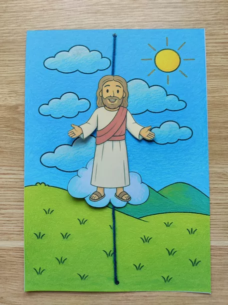 Bild in der Beschreibung des Unterrichtsmaterials Christi Himmelfahrt: Bastelvorlage für ein Ziehbild von Lehrerin mit Herz #1