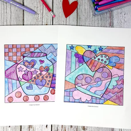 Bild in der Beschreibung des Unterrichtsmaterials Valentinstag Pop Art; Ausmalbilder von Brighter Day Classroom #2