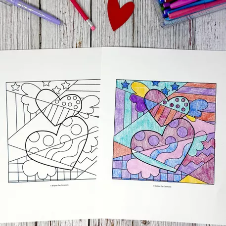 Bild in der Beschreibung des Unterrichtsmaterials Valentinstag Pop Art; Ausmalbilder von Brighter Day Classroom #1