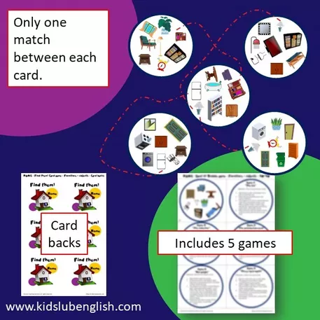 Bild in der Beschreibung des Unterrichtsmaterials Find them! Card game - Furniture and household objects von Kids Club English with Fiona Hunter #2
