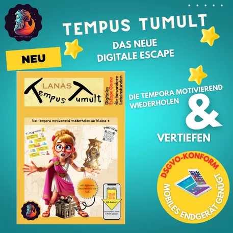 Bild in der Beschreibung des Unterrichtsmaterials Tempustumult - Zeitformen wiederholen (Digital Escape Game Latein) von RepetitioDigitalis #1