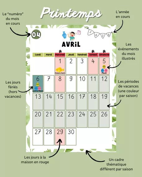 Bild in der Beschreibung des Unterrichtsmaterials Calendrier 2025-2026 (France, zone A) von Des fleurs pour la maitresse #1