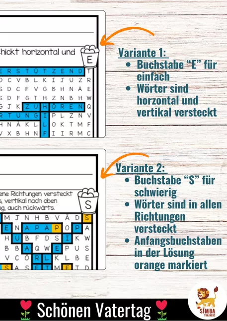 Bild in der Beschreibung des Unterrichtsmaterials XXL Wörtersuche / Suchsel (Vatertag) Fête des pères Allemand von SIMBA Trainers Education #1
