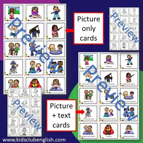 Bild in der Beschreibung des Unterrichtsmaterials Hobbies Playing Cards Craft Eduki von Kids Club English with Fiona Hunter #1