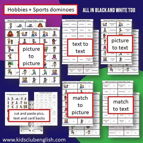 Bild in der Beschreibung des Unterrichtsmaterials Sports and Hobbies Dominoes - Black and white - Eduki von Kids Club English with Fiona Hunter #3