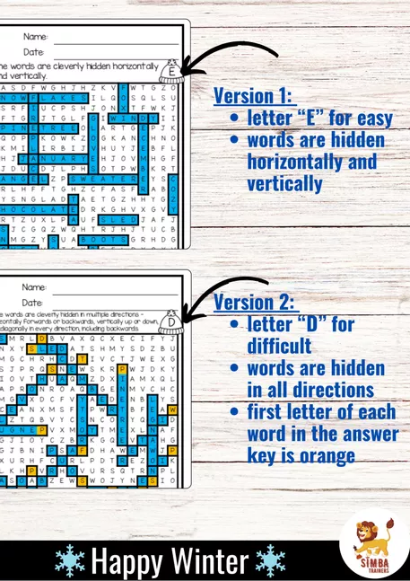 Bild in der Beschreibung des Unterrichtsmaterials XXL Word Search Puzzle (Winter) | Seasons Χειμώνας Εποχές Αγγλικά von SIMBA Trainers Education #1