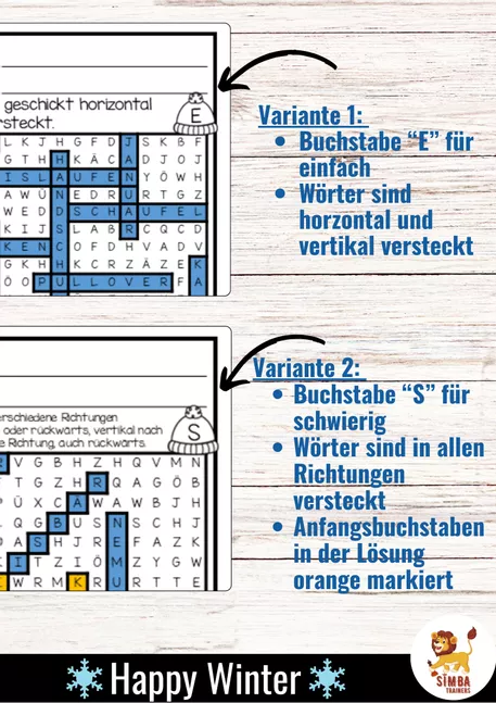 Bild in der Beschreibung des Unterrichtsmaterials XXL Wörtersuche Puzzle / Suchsel (Winter) Jahreszeiten Invierno Estaciones Alemán von SIMBA Trainers Education #1