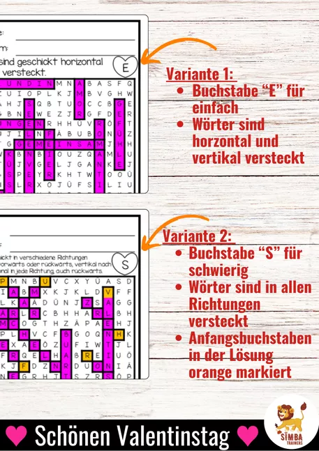 Bild in der Beschreibung des Unterrichtsmaterials XXL Wörtersuche / Suchsel (Valentinstag) Februar San Valentín Febrero Alemán von SIMBA Trainers Education #1