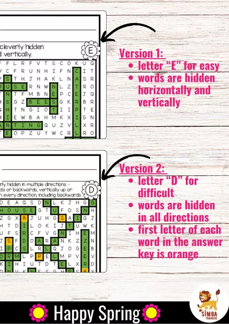 Bild in der Beschreibung des Unterrichtsmaterials XXL Word Search Puzzle (Spring) | Seasons Άνοιξη Εποχές Αγγλικά von SIMBA Trainers Education #1