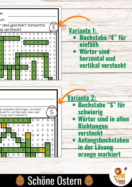 Bild in der Beschreibung des Unterrichtsmaterials XXL Wörtersuche / Suchsel (Ostern) März / April Pâques Mars / Avril Allemand von SIMBA Trainers Education #1