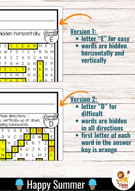 Bild in der Beschreibung des Unterrichtsmaterials XXL Word Search Puzzle (Summer) | Seasons Καλοκαίρι Εποχές Αγγλικά von SIMBA Trainers Education #1