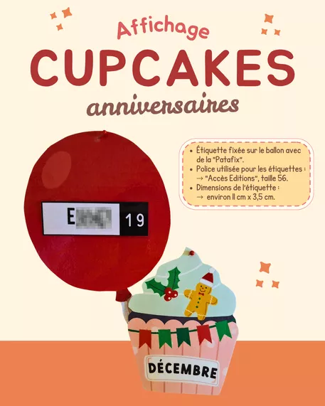 Bild in der Beschreibung des Unterrichtsmaterials Affichage anniversaires cupcakes von Des fleurs pour la maitresse #2