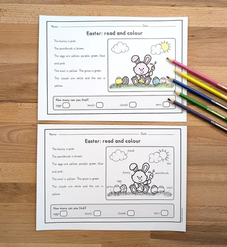 Bild in der Beschreibung des Unterrichtsmaterials Easter read and colour - 8 Bilder, 2-fach differenziert (Englisch) von Brighter Day Classroom #1