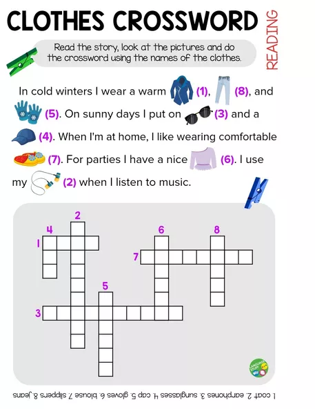 Bild in der Beschreibung des Unterrichtsmaterials Clothes Crosswords von Language Stuff #1