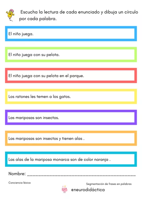 Bild in der Beschreibung des Unterrichtsmaterials CONCIENCIA LÉXICA. SEGMENTACIÓN DE FRASES. von @neurodidactica #4