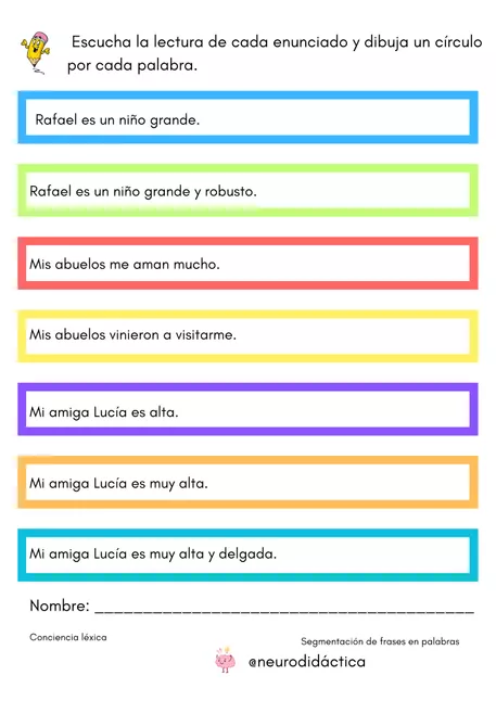 Bild in der Beschreibung des Unterrichtsmaterials CONCIENCIA LÉXICA. SEGMENTACIÓN DE FRASES. von @neurodidactica #3