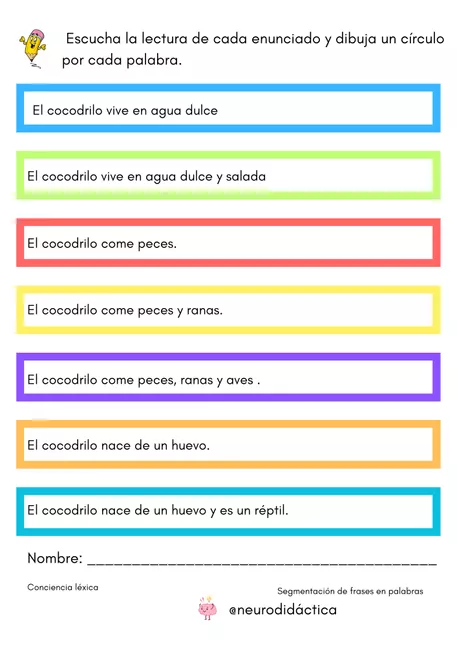 Bild in der Beschreibung des Unterrichtsmaterials CONCIENCIA LÉXICA. SEGMENTACIÓN DE FRASES. von @neurodidactica #1