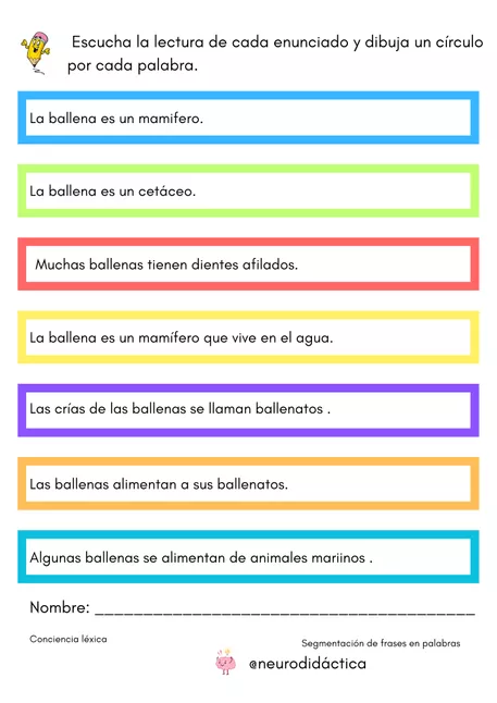 Bild in der Beschreibung des Unterrichtsmaterials CONCIENCIA LÉXICA. SEGMENTACIÓN DE FRASES. von @neurodidactica #2