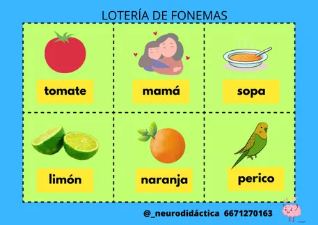Bild in der Beschreibung des Unterrichtsmaterials JUEDO DIDÁCTICO. LOTERÍA SONIDO INICIAL. von @neurodidactica #4