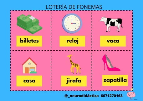 Bild in der Beschreibung des Unterrichtsmaterials JUEDO DIDÁCTICO. LOTERÍA SONIDO INICIAL. von @neurodidactica #1