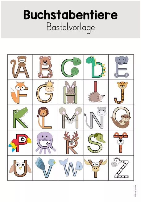 Bild in der Beschreibung des Unterrichtsmaterials Buchstabentiere A - Z (Bastelvorlage) von buntelernoase #3