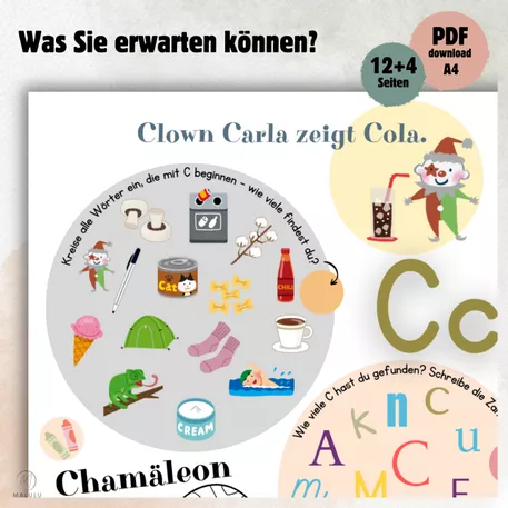 Bild in der Beschreibung des Unterrichtsmaterials Vorschul-Arbeitsblätter Lustige Buchstaben A-F, Kindergarten Bildungsaktivitäten von Katerina | Malulu For Kids #3