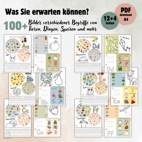 Bild in der Beschreibung des Unterrichtsmaterials Vorschul-Arbeitsblätter Lustige Buchstaben A-F, Kindergarten Bildungsaktivitäten von Katerina | Malulu For Kids #1