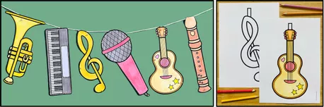 Bild in der Beschreibung des Unterrichtsmaterials Musik Grundschule – Noten, Instrumente und Klassendeko | Girlande zum Basteln von Unterrichtmitspass #1
