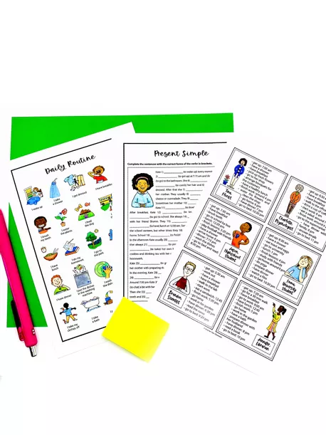 Bild in der Beschreibung des Unterrichtsmaterials Daily routine & telling the time booklet / quadernino (inglese) von Brighter Day Classroom #1