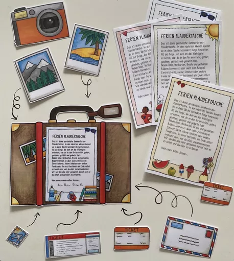 Bild in der Beschreibung des Unterrichtsmaterials Plauderkoffer / Plaudertasche für die Sommerferien / Abschied / Abschiedsgeschenk / Zeugnis / Schuljahresende von Doodleteacher #5