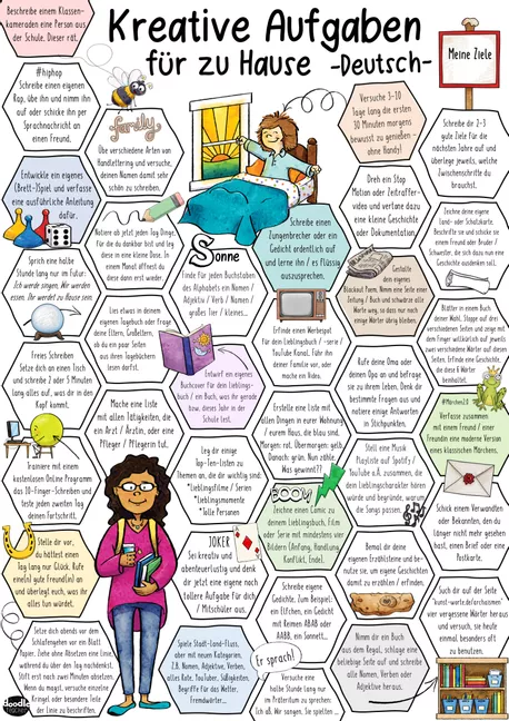 Bild in der Beschreibung des Unterrichtsmaterials Kreative Aufgaben für zu Hause / Homeschooling - Deutsch von Doodleteacher #1