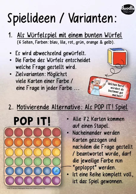 Bild in der Beschreibung des Unterrichtsmaterials DIY Kennenlernspiele - 72 Fragen / Impulse (POP-IT!, Würfel, Jenga) von Doodleteacher #1
