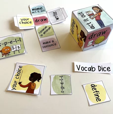 Bild in der Beschreibung des Unterrichtsmaterials Vocabulary Dice / Vobcab / Vokabelwürfel - Kreatives Üben von Doodleteacher #1