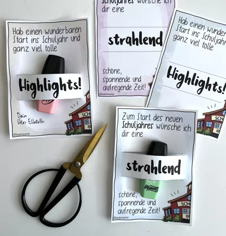 Bild in der Beschreibung des Unterrichtsmaterials Wünsche & Geschenk Schulstart / Neues Schuljahr - Highlight - Textmarker von Doodleteacher #2