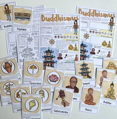 Bild in der Beschreibung des Unterrichtsmaterials Buddhismus / Weltreligion - Steckbriefe, Merkzettel und Bildwortkarten - Religion Religionsunterricht von Doodleteacher #2